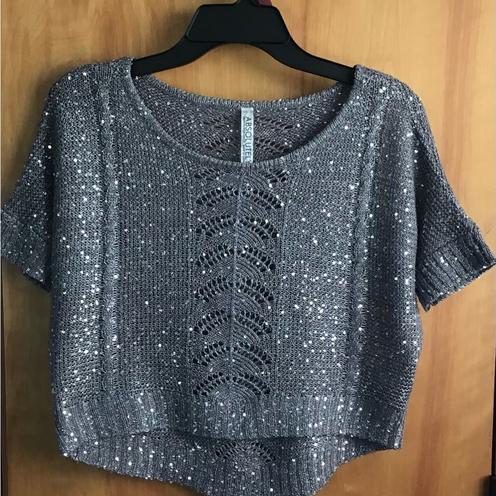 Absolutely Silver Sequin Knit Sweater Blouse